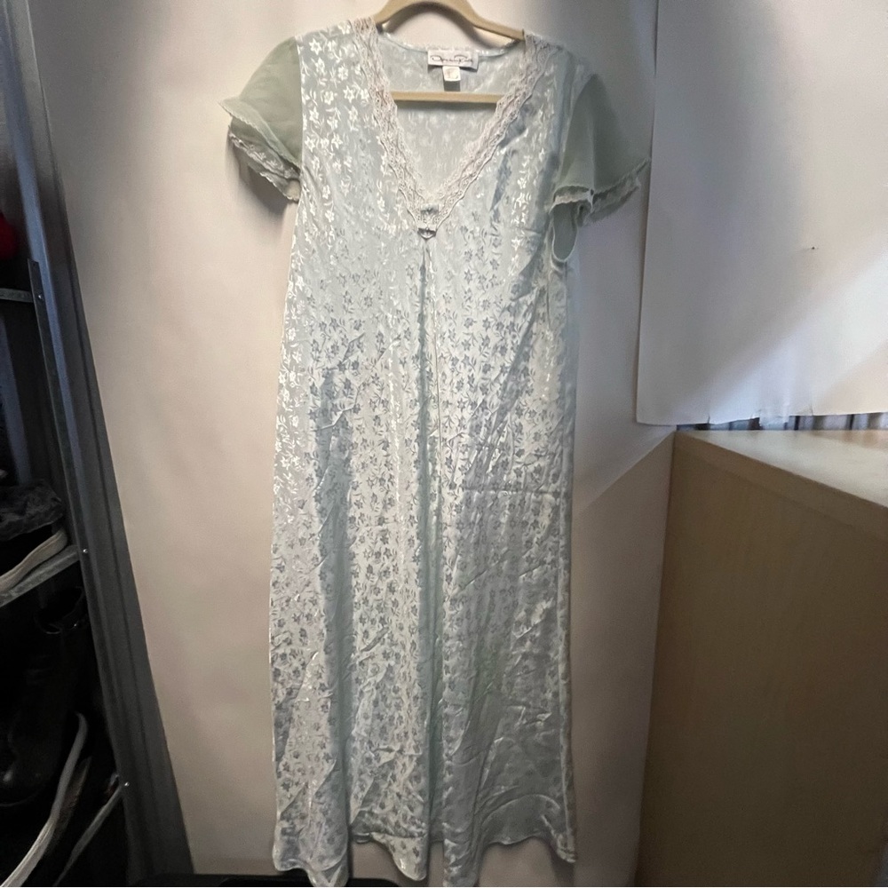 Vintage Oscar De La Renta capped sleeves Nightgown long Dress Size medium blue - Picture 2 of 8